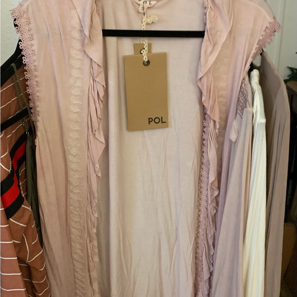 POL Women's Ruffled Long Vest in Light Mauve
